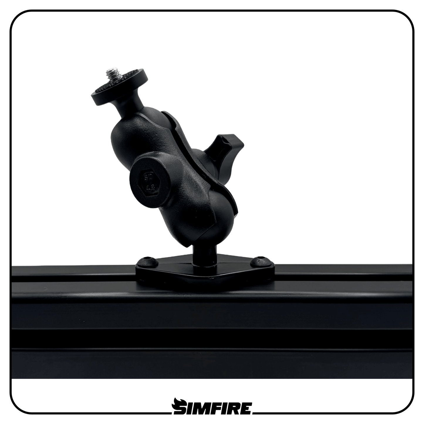 Adjustable 1/4 inch mounting arm attached to an aluminium profile sim racing rig