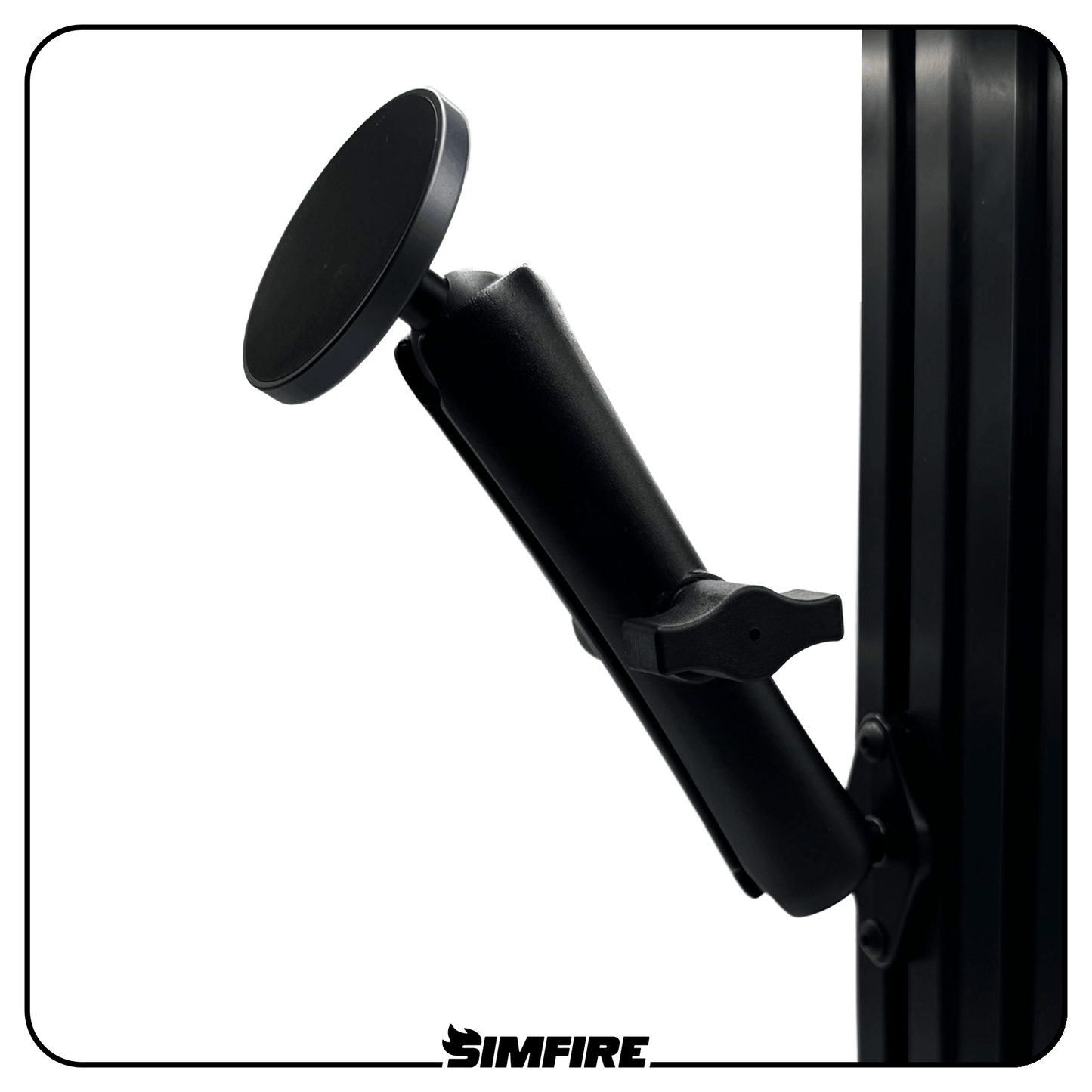 MagSafe phone mount attached to an aluminium profile sim racing cockpit