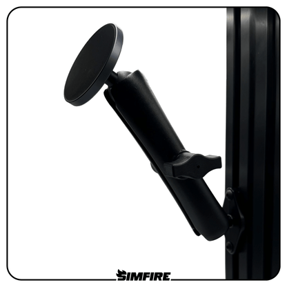 MagSafe phone mount attached to an aluminium profile sim racing cockpit