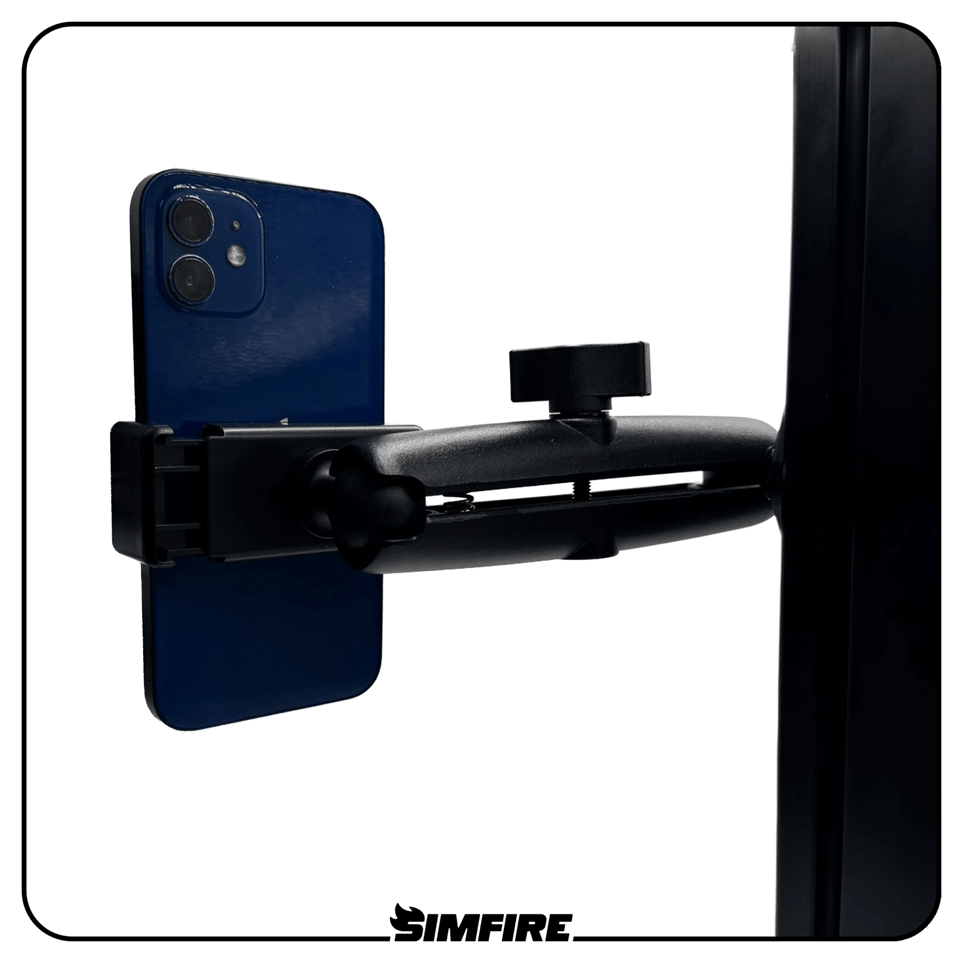 Fully adjustable phone mounting arm with spring loaded padded clamp