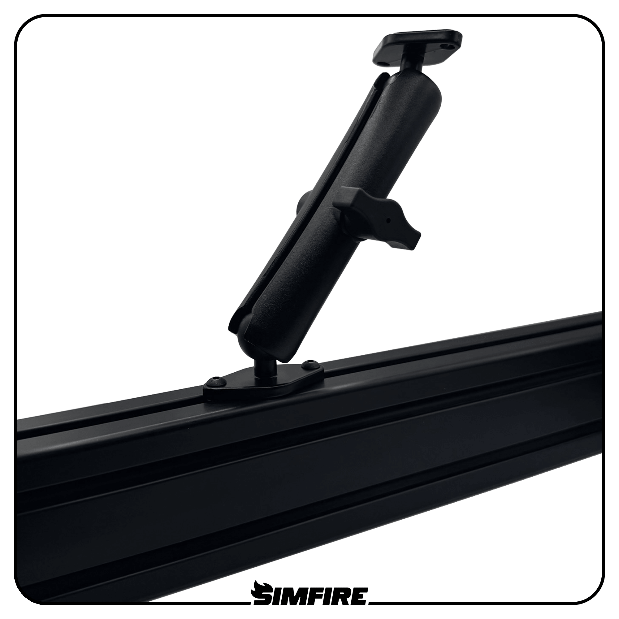 Adjustable aluminium mounting arm mounted to an aluminium profile sim racing rig