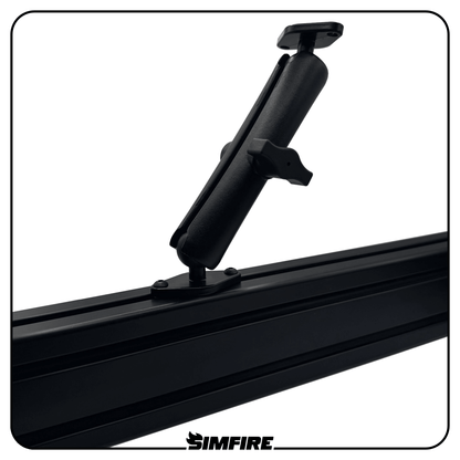 Adjustable aluminium mounting arm mounted to an aluminium profile sim racing rig