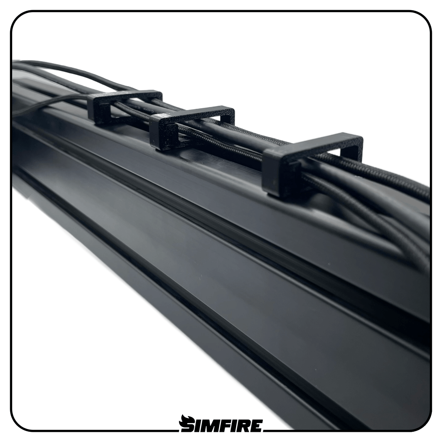 Flexible cable management clips installed on aluminium profile sim rig