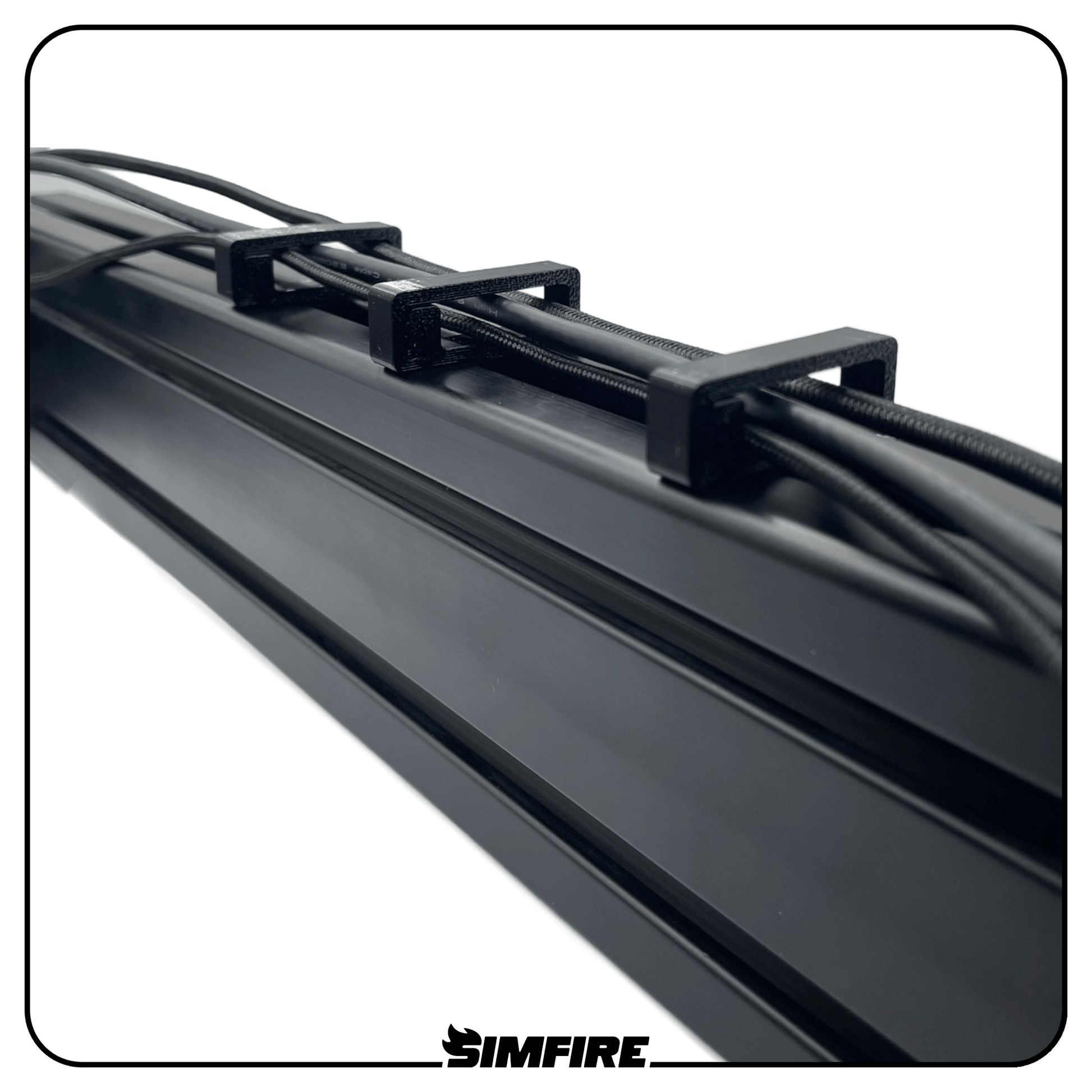 Flexible cable management clips installed on aluminium profile sim rig