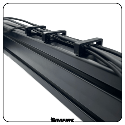 Flexible cable management clips installed on aluminium profile sim rig