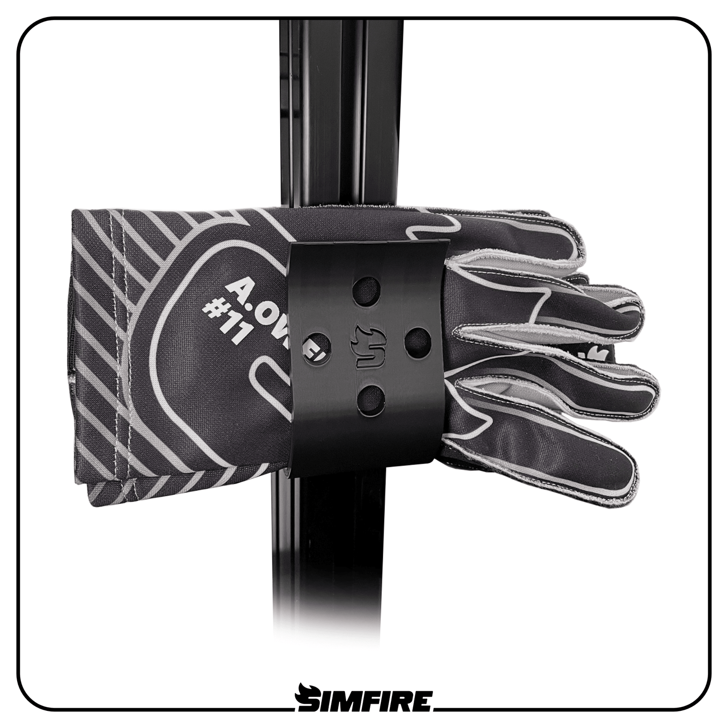 Sim racing gloves holder mounted to aluminium profile rig