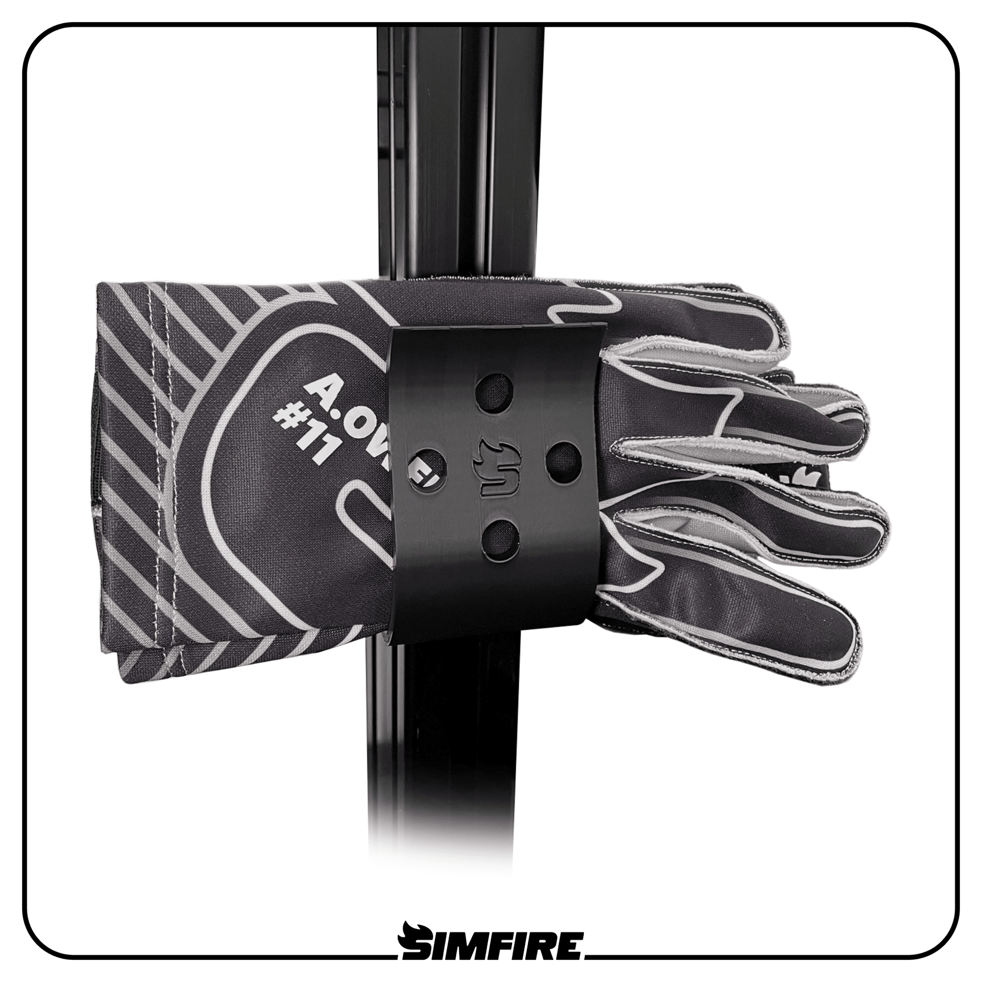 Sim racing gloves holder mounted to aluminium profile rig