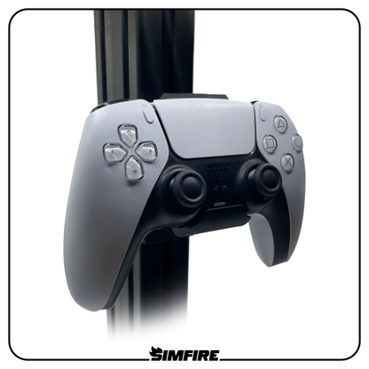 PS5 controller mounted in holder attached to aluminium profile sim racing cockpit