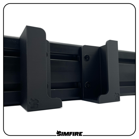 Side view of sim racing rig keyboard holder mount attached to aluminium extrusion frame