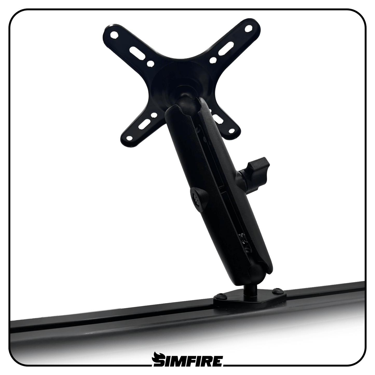 long version of simfire axis vesa mount attached to aluminium profile sim racing rig