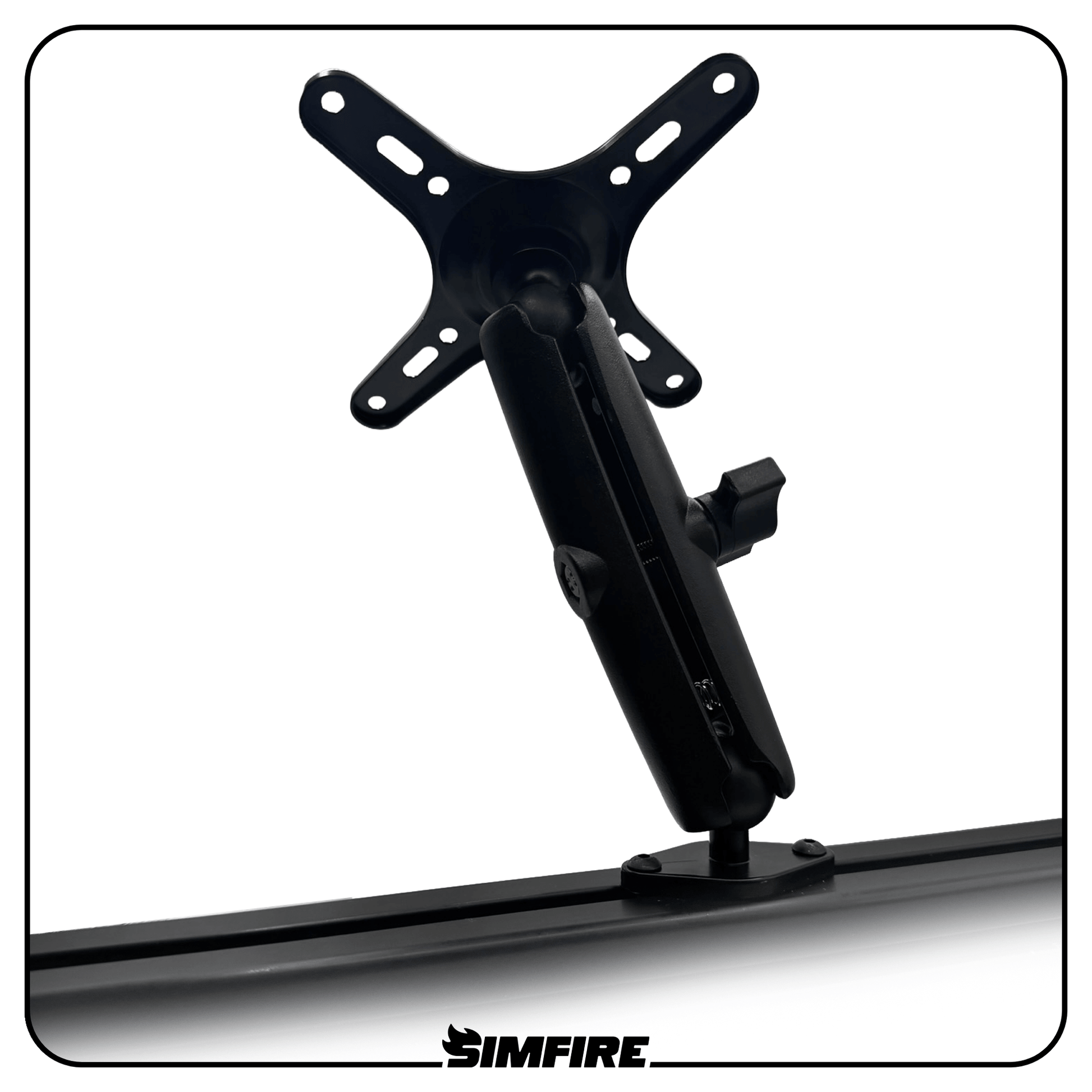 long version of simfire axis vesa mount attached to aluminium profile sim racing rig