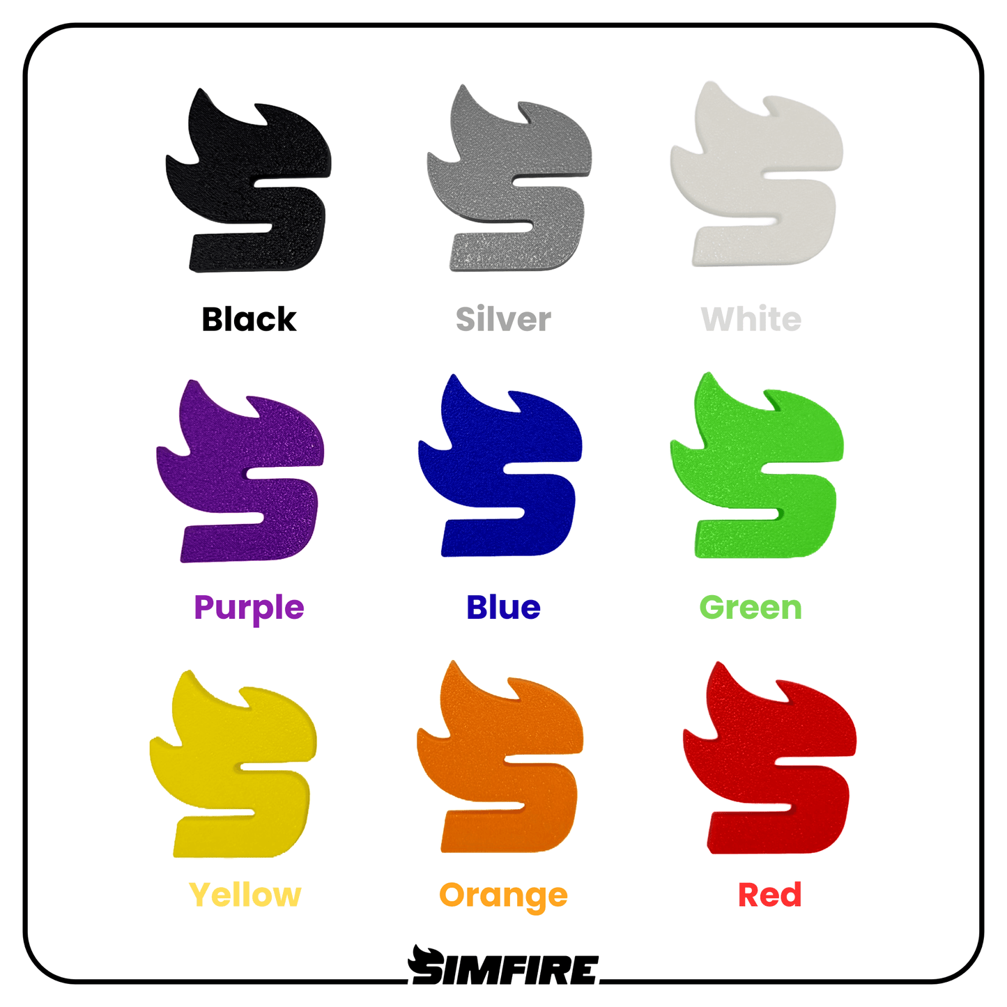simfire 3D printing colour chart