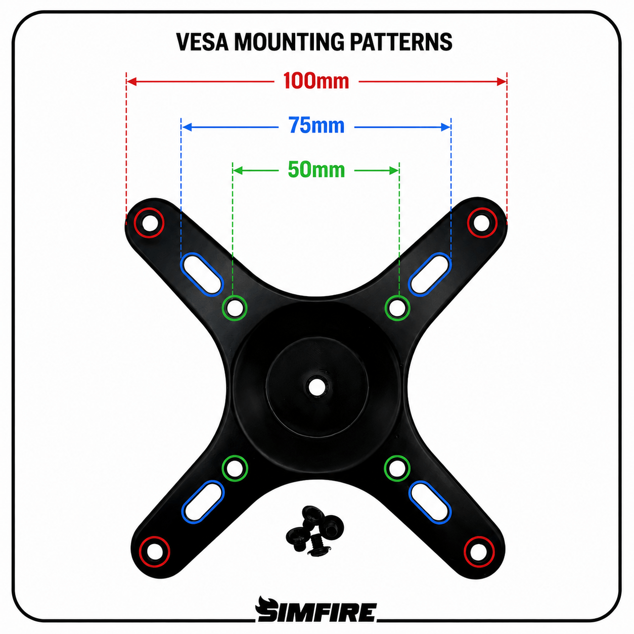 VESA mounting bracket compatible with 50mm, 75mm and 100mm mounting patterns