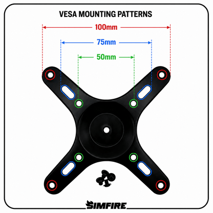 VESA mounting bracket compatible with 50mm, 75mm and 100mm mounting patterns