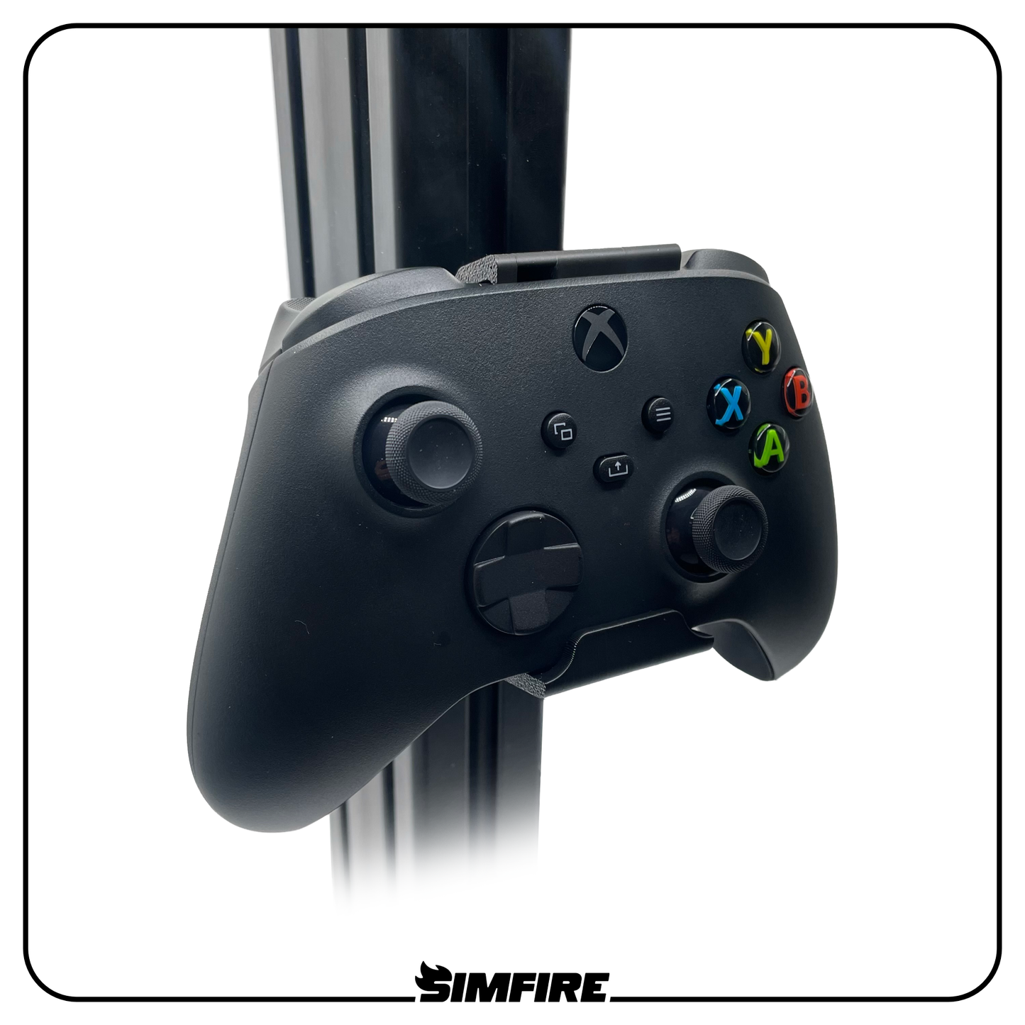 XBOX controller mounted in holder attached to aluminium profile sim racing cockpit