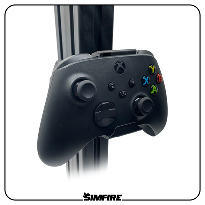 XBOX controller mounted in holder attached to aluminium profile sim racing cockpit